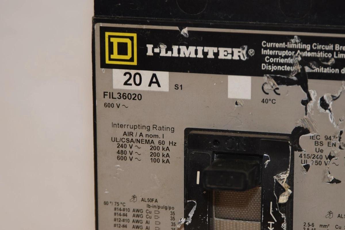 (NEW) SQUARE D FIL36020 20A 20 Amp 20 A 3 Pole 600V I-Limiter Circuit Breaker