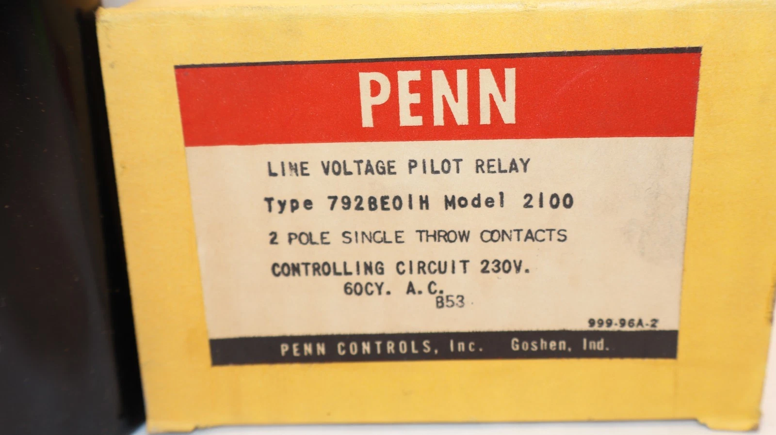 Penn Line Voltage Pilot Relay 2P 230V 792BE01H Model 2100 2 Pole (New)