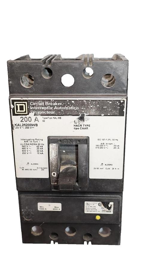 Used Square D KAL26200WB 200A Amp 2P 600V ~ 250V Circuit Breaker