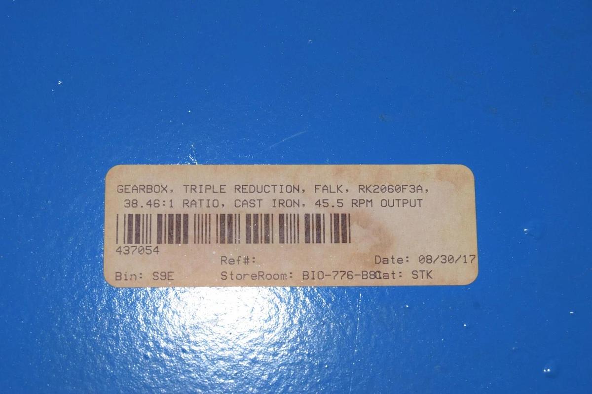 FALK RK2060F3A Gear Drive Speed Reducer Gearbox Triple Reduction 38.46:1 REFURB