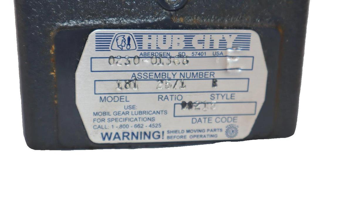 Used Hub City Gear Box Speed Reducer 0230-01368 023001368 Model 181 Style B 25:1 *NOS