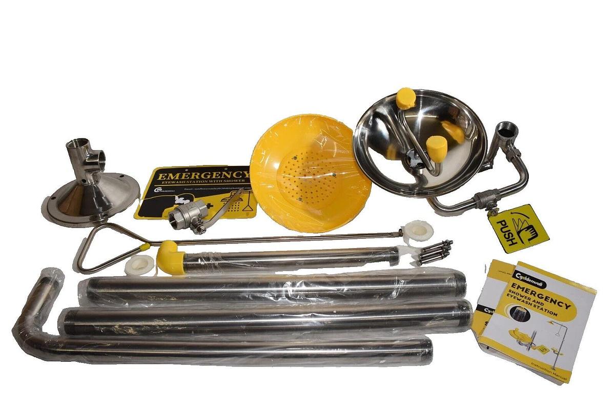 Cgoldenwall Emergency Safety Eye Wash Station w/ Shower Combination s/s (NEW)