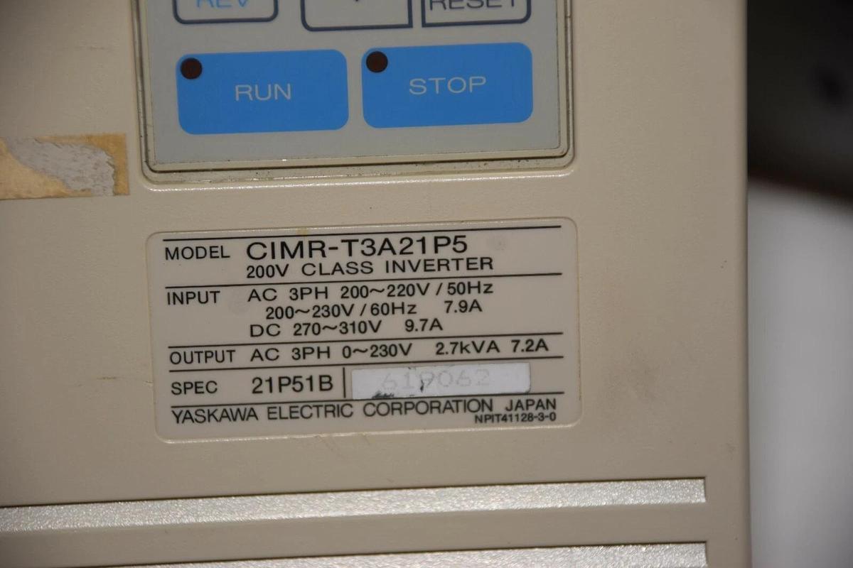 Used Yaskawa Varispeed 616T3 CIMR-T3A21P5 200V Class Inverter Drive 7.2 Amp 230Vac