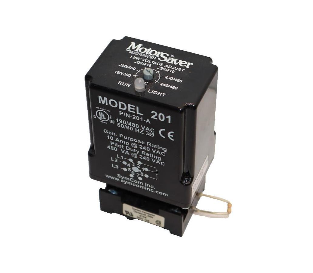Used SymCom 201-A  201A 201 8-Pin Plug-In Motor Saver Line Voltage Adjust