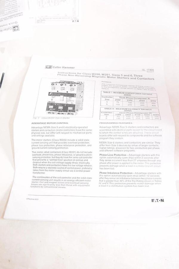 Cutler Hammer W200M6CFC,  Advantage Starter Size 6, 400HP, 540A, W+200M6CFC, New