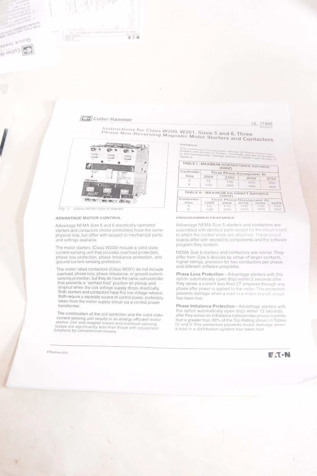 Cutler Hammer W200M6CFC, Advantage Starter Size 6, 400HP, 540A, W+200M6CFC, New
