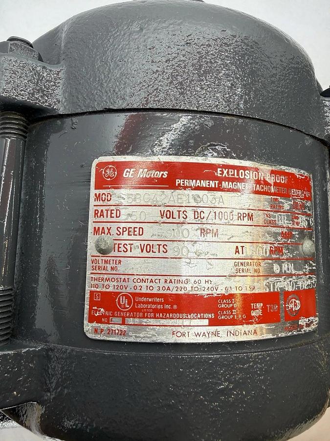 GE Motor 5BC42AE1003A Explosion Proof Permanent Magnet Tach Generator Tachometer