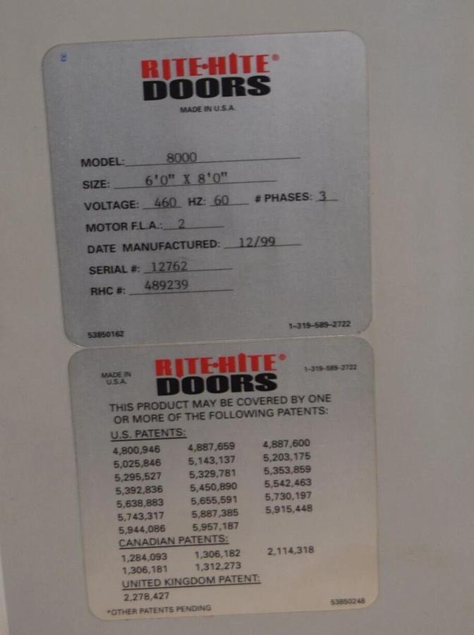 Used Rite-Hite Doors Protecdor Door Controller Model 8000/XL 8000 460v 3ph