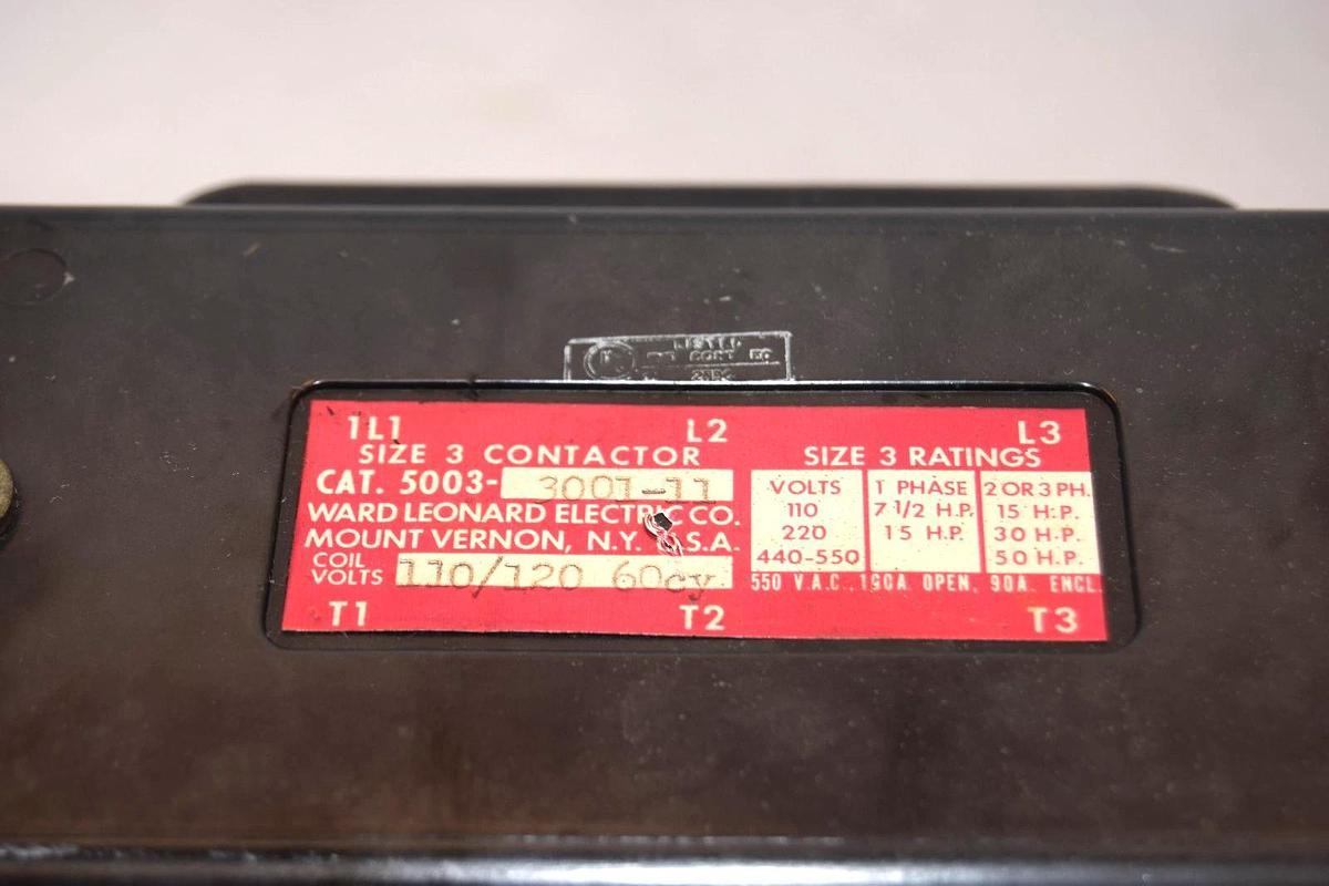 Used Ward Leonard Electric 5003-3001-11 , 5003300111 Size 3 110/120V Coil Contactor