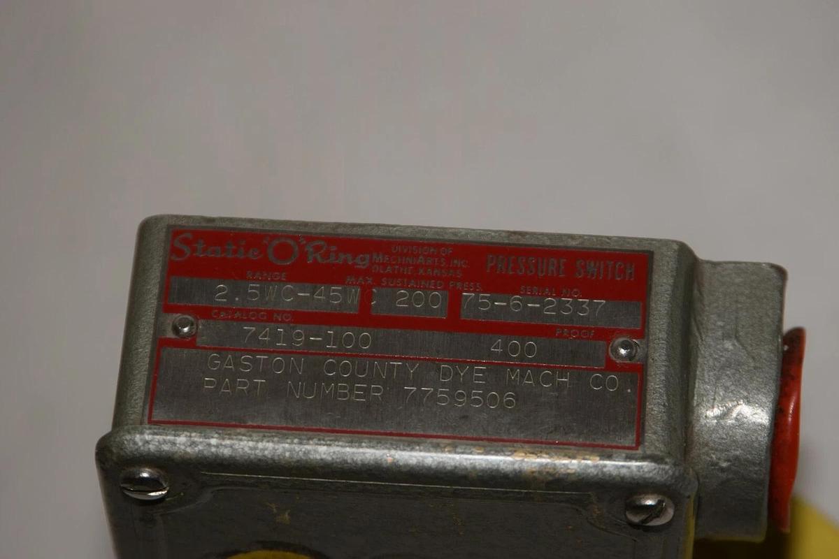 (NEW) STATIC O RIGHT 7419-100 7759506 2.5-45 WC 200psi 400Proof Pressure Switch