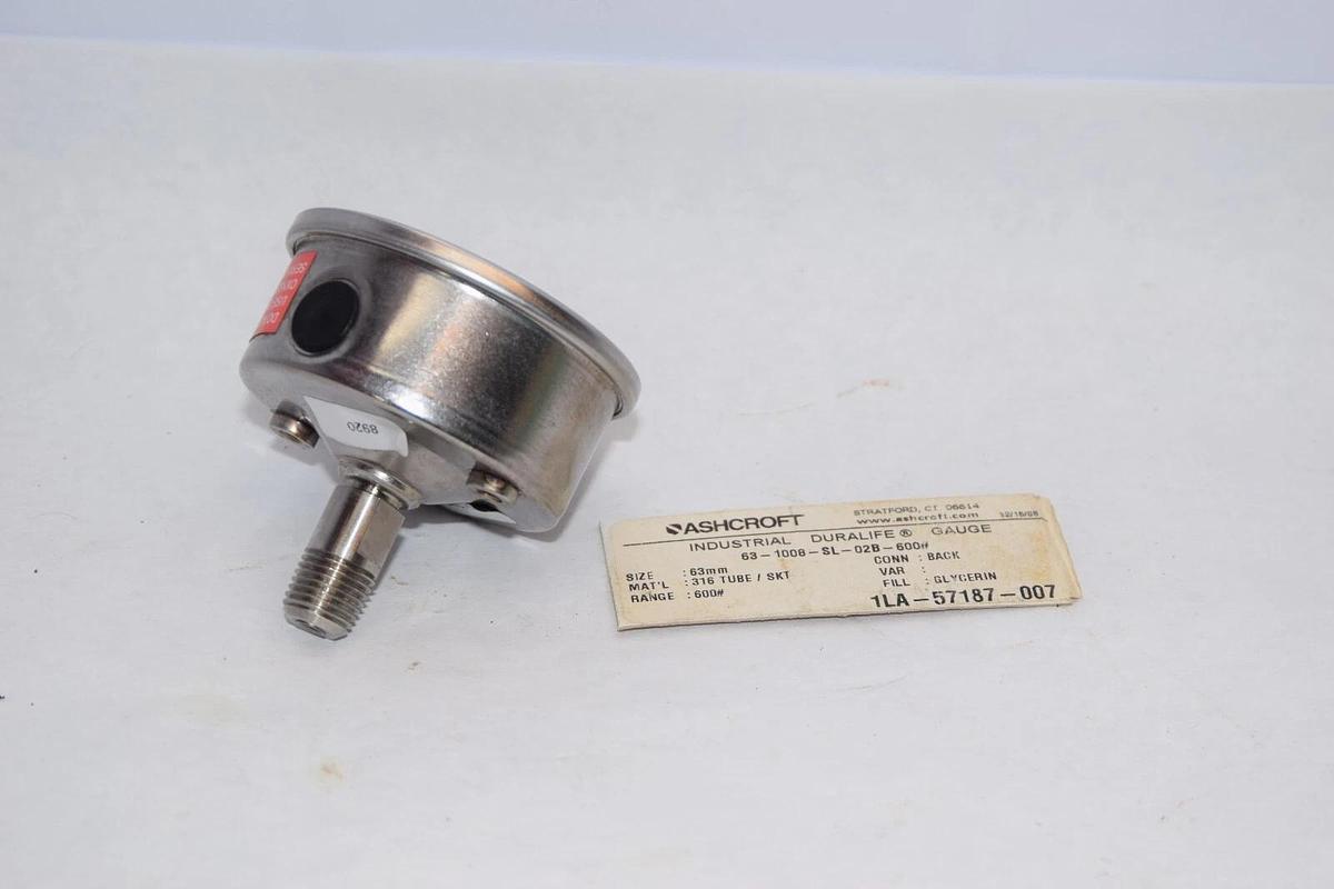 (NEW) ASHCROFT 63-1008-SL-02B-600# 1LA-57187-007 63mm 0-600psi Pressure Gauge