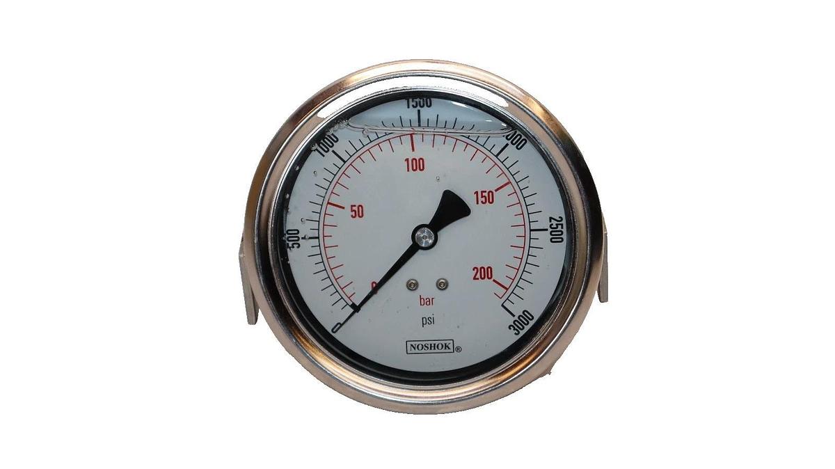 NOSHOK Back Connection Gauge 0-3000psi Liquid Filled 1/4 NPT 206.8 Bar (NEW)