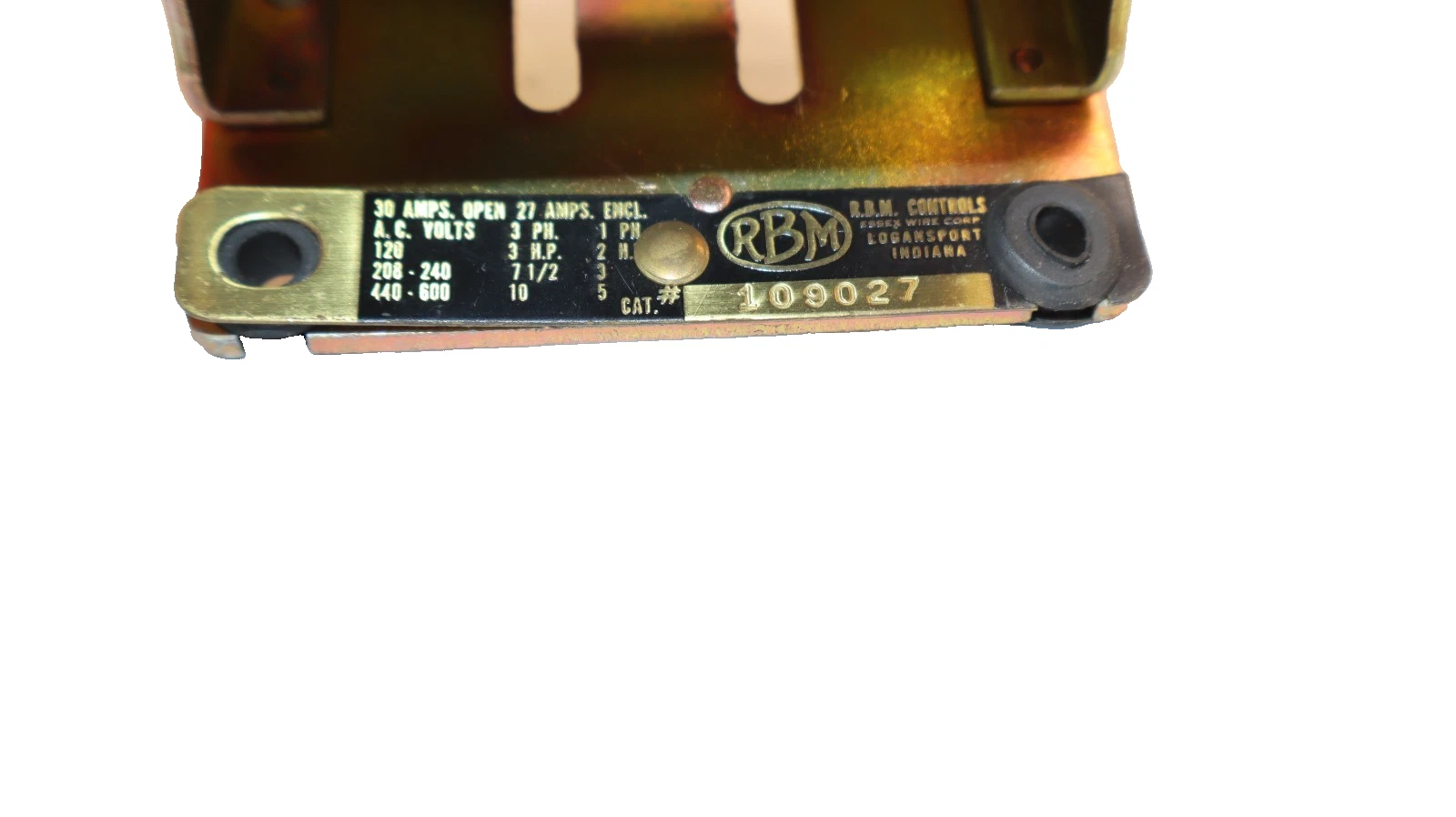 RBM Controls Relay Armature 30Amp 120V coil 109027 5945-393-6648 109027-185 NEW