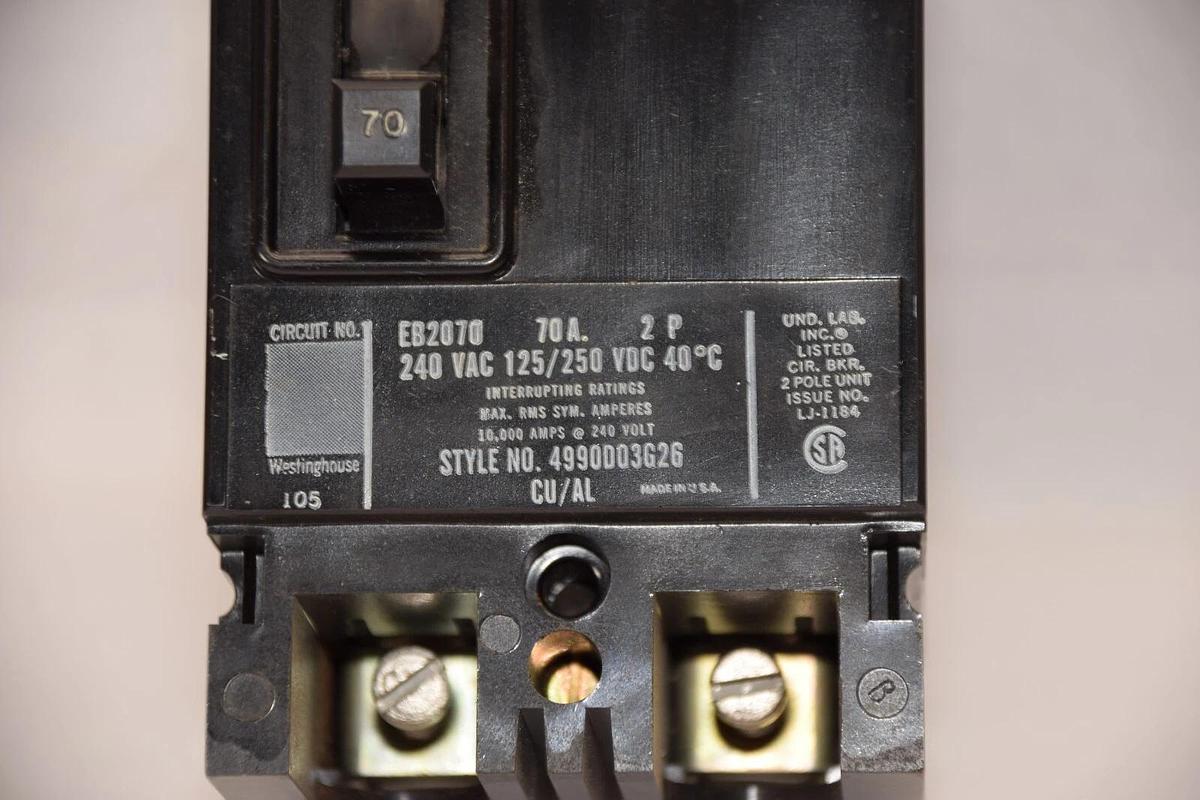 (NEW) WESTINGHOSE EB2070 70A 2 Pole 240Vac Circuit Breaker