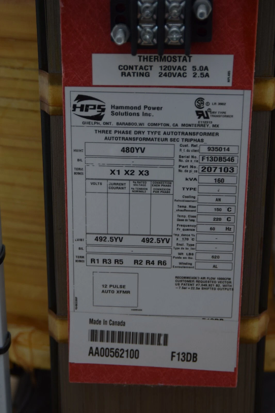 New, HPS Hammond Dry Type 160 KVA Transformer 207103 HV 480YV LV 492.5YV 935014