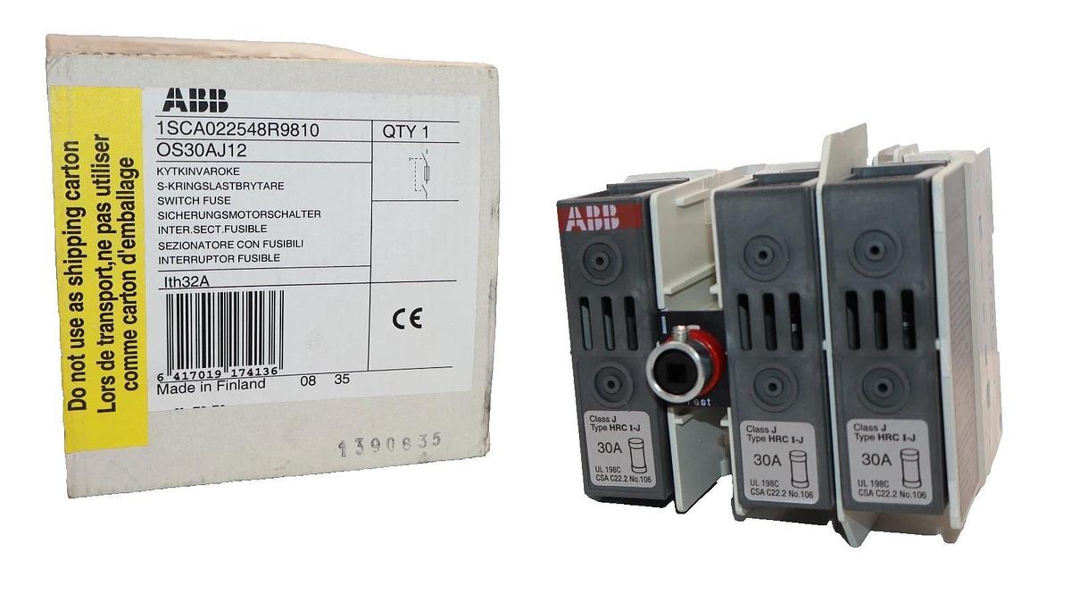 ABB OS 30AJ12 , OS30AJ12 30A 3 Pole General Purpose Fuse Switch (New)