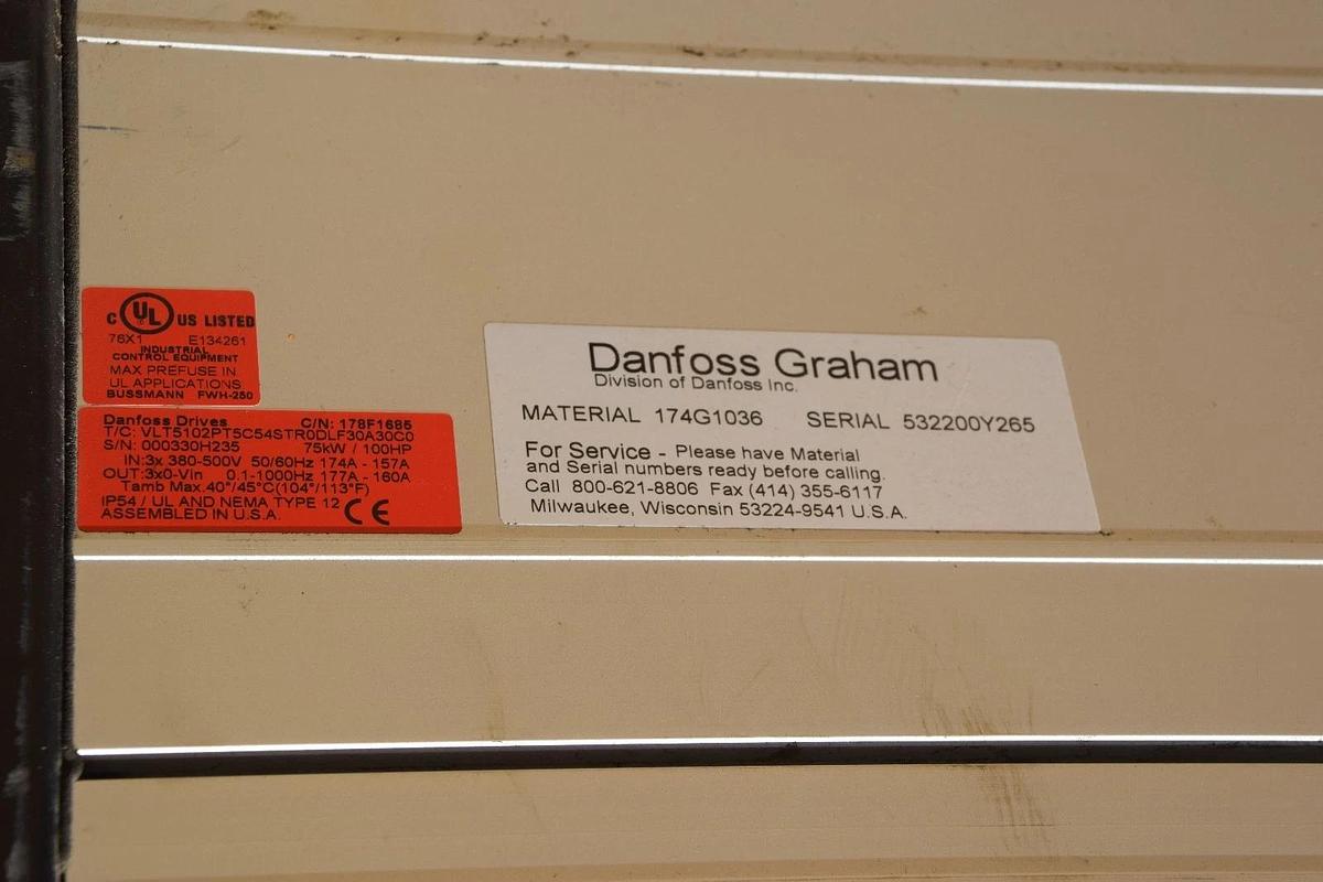 Used Danfoss Graham Trane AC Drive 178F1685 VLT5102PT5C54STR0DLF30A30C0 100HP