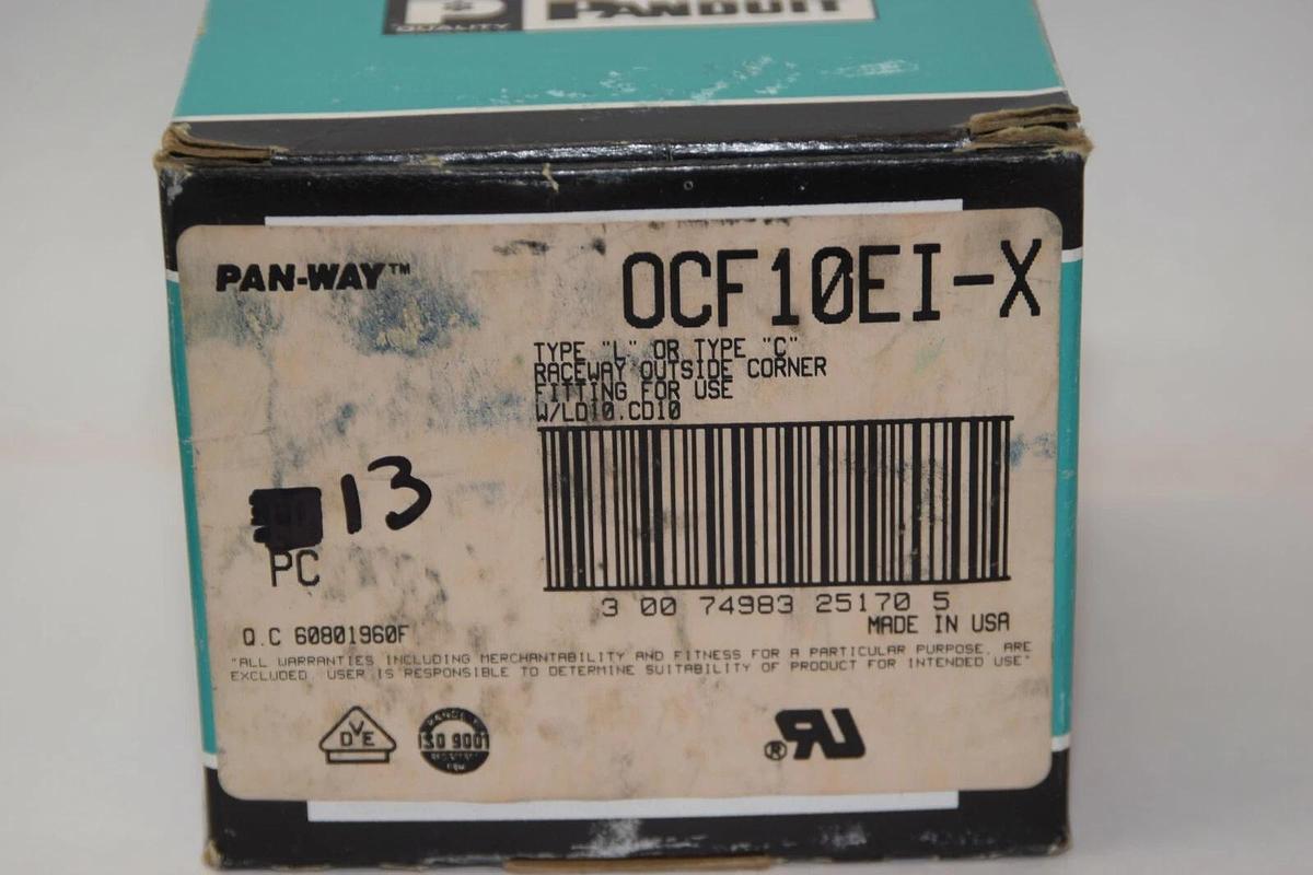 (NEW - Box of 13) PANDUIT OCF10EI-X L or C Raceway Outside Corner Fitting USA