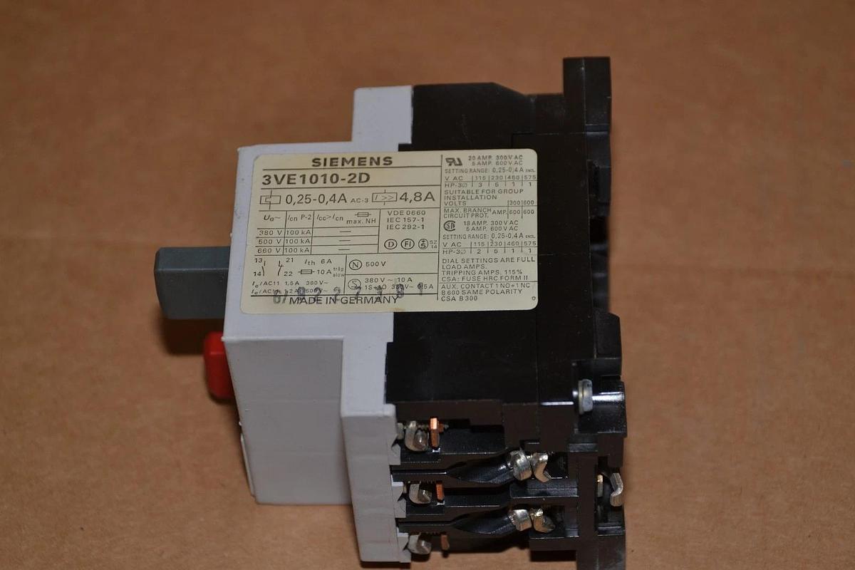 Used SIEMENS 3VE1010-2D 0.25-0.4A MANUAL MOTOR STARTER