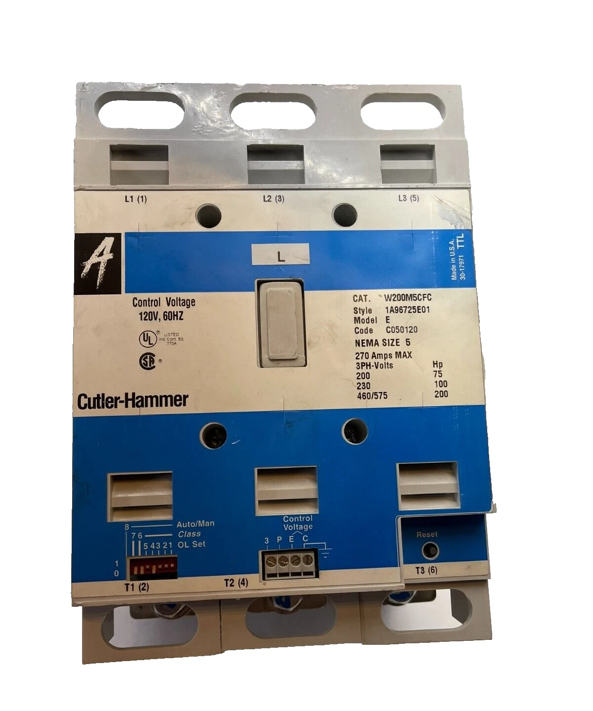 Cutler-Hammer Westinghouse W200M5CFC Size Sz 5 Motor Starter 1A96725E01 *REFURB*