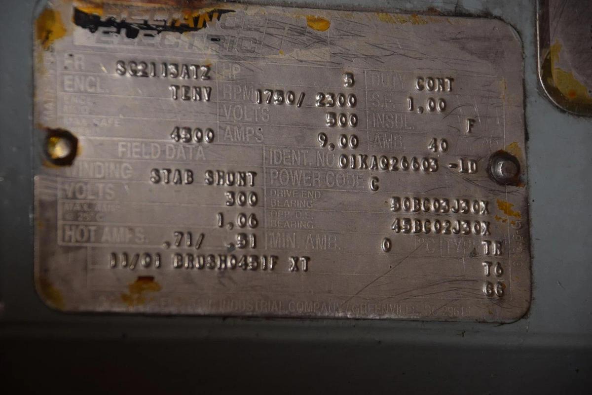 Used RELIANCE 5HP DC Motor SC2113ATZ 500V 1750/2300RPM 500VDC 5 HP *As-Is, READ*