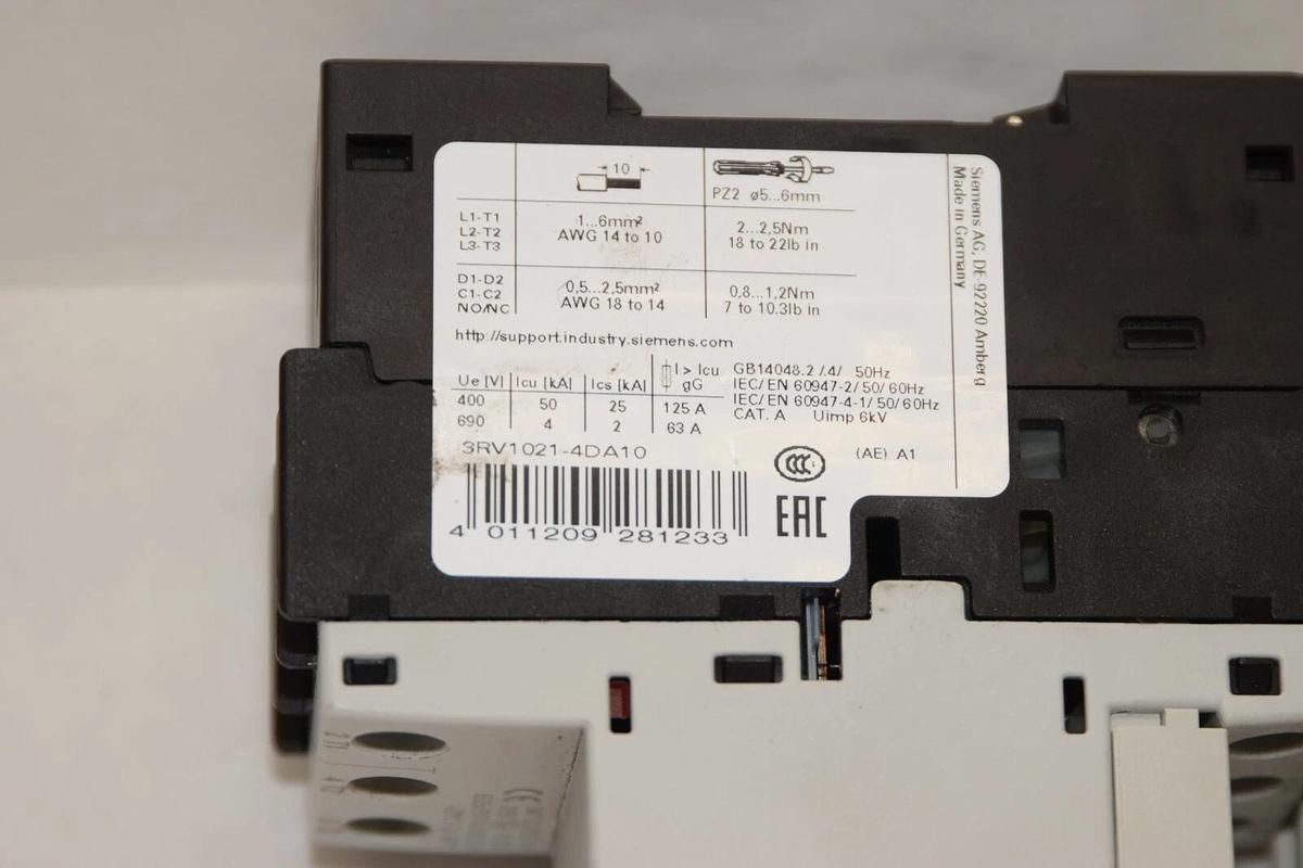 Used SIEMENS 3RV1021-4DA10 3RV10214DA10 20-25A Manual Motor Starter w/ 3RV1928-1H