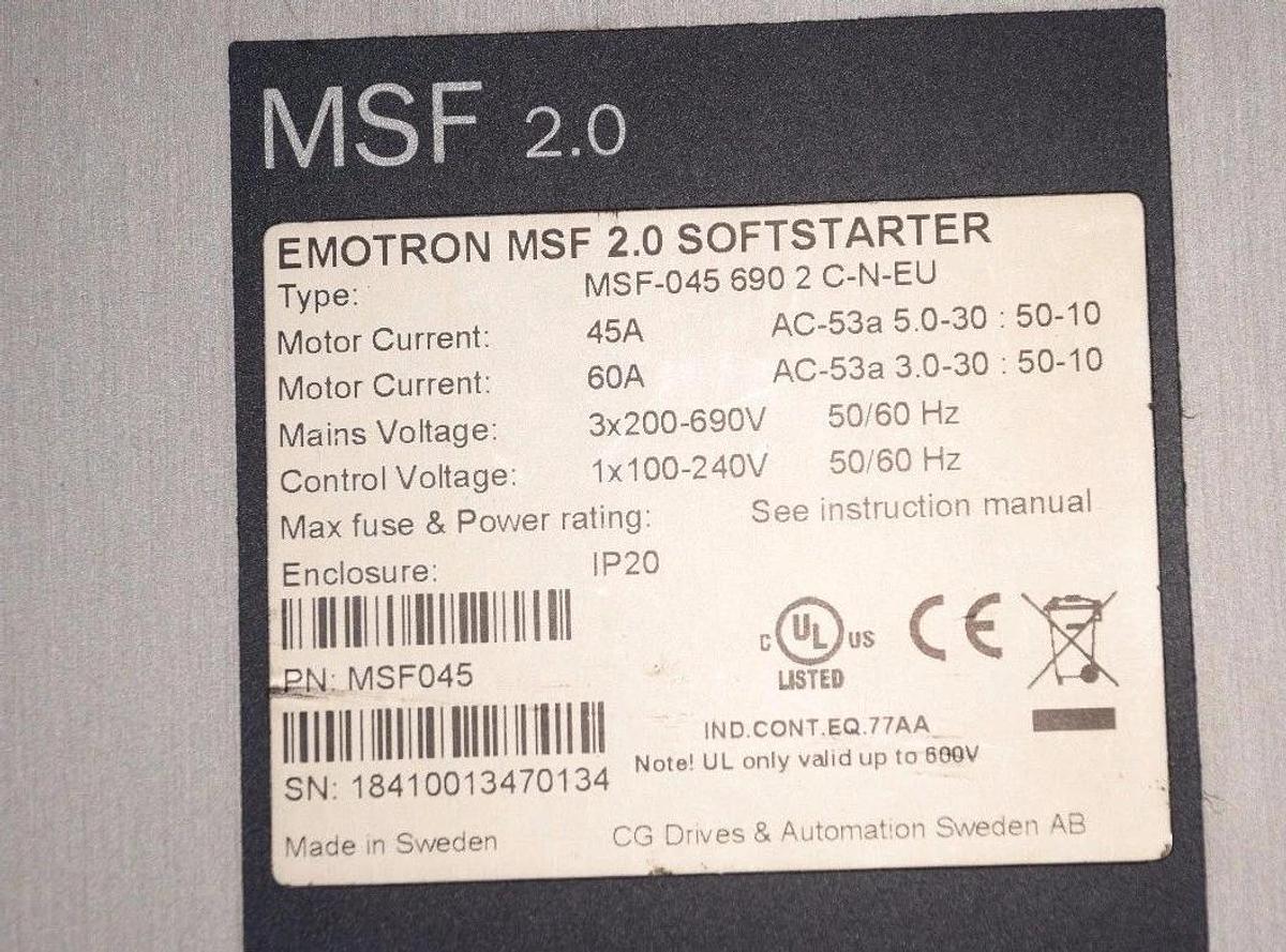 Used EMOTRON MSF045 MSF-045 690 2 C-N-EU MSF 2.0 SOFTSTARTER DRIVE MSF-0456902C-N-EU