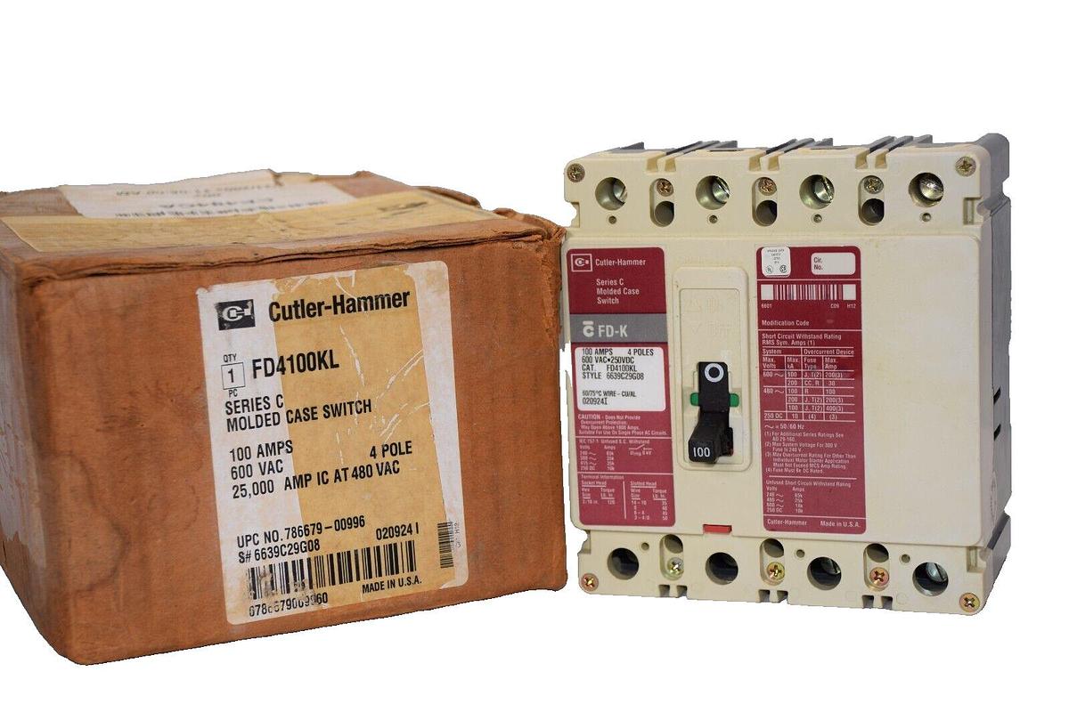 CUTLER HAMMER FD4100KL 100A 100 Amp 4p 600Vac Series C Circuit Breaker (NEW)