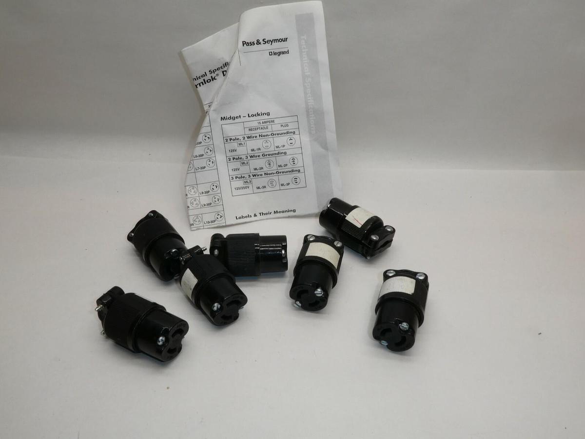 (NEW - Lot of 7) PASS & SEYMOUR ML-1 15Amp A 125V Midget-Locking Receptacle