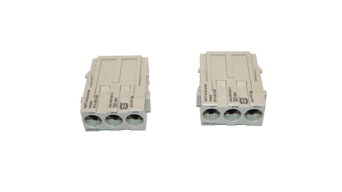 Harting Male Module Insert Han 3 MOD M-S 40A Plug 09140032601 2-Pack (New)