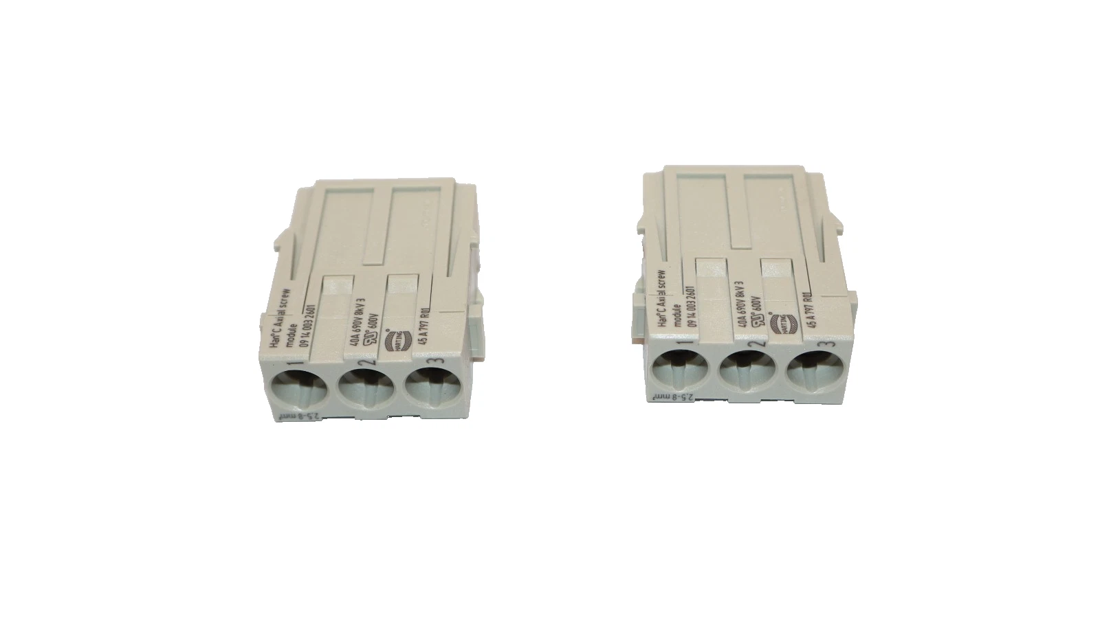 Harting Male Module Insert Han 3 MOD M-S 40A Plug 09140032601 2-Pack (New)