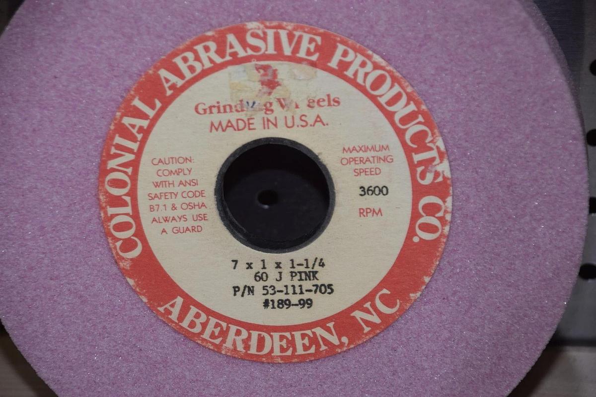 Colonial Abrasive 53-111-705, 60 J  Pink Grinding Wheel 7" x 1" x 1-1/4"
