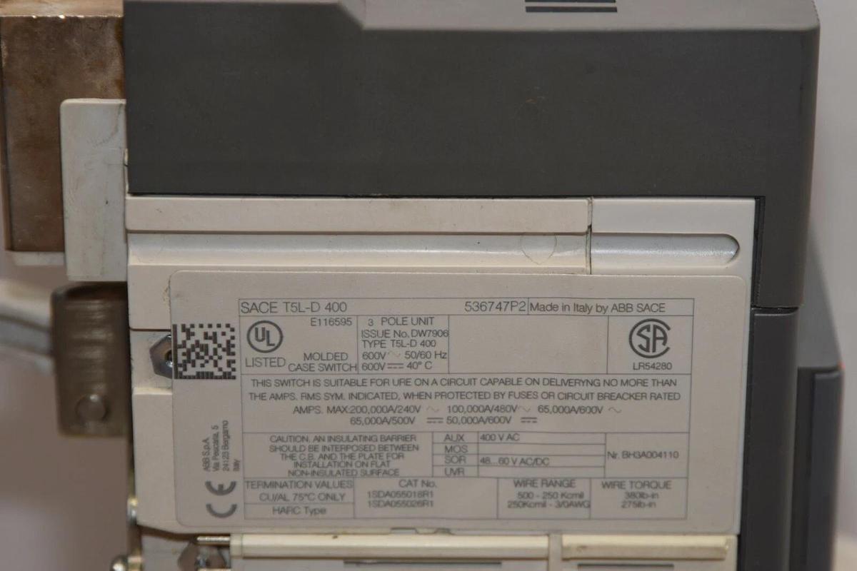 Used ABB SACE TMAX T5 L-D 400 T5L-D400 3P Circuit Breaker