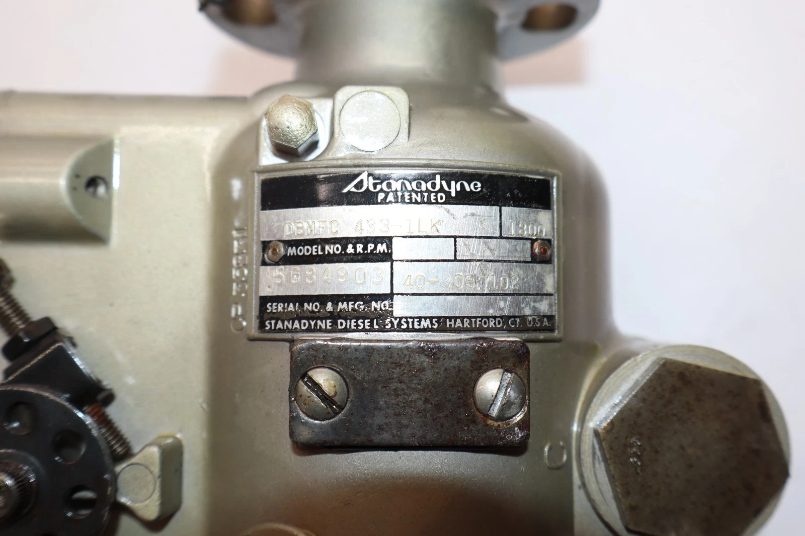 Used Standadyne Master Fuel Pump DBMFC 433-1LK RPM1800 24V 40-3050102