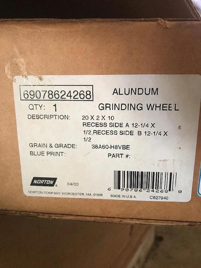 Norton 38A60-H8VBE 20" Alundum Grinding Wheel 20x2x10 20"x2"x10"