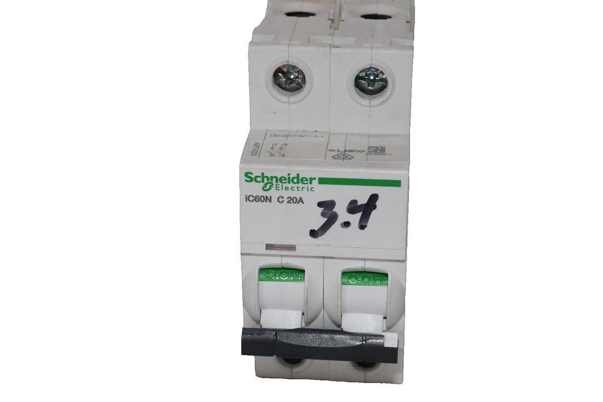 Used SCHNEIDER ELECTIRC iC60N C 20A , CNS14816-2 2P 400V Miniature Circuit Breaker