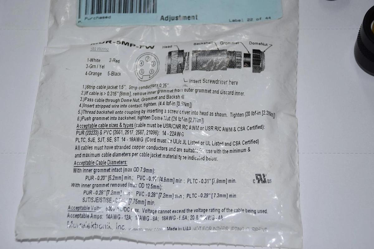 MENCOM MUR-5MP-FW MUR5MPFW 7/8" 5 PIN MALE CONNECTOR NEW