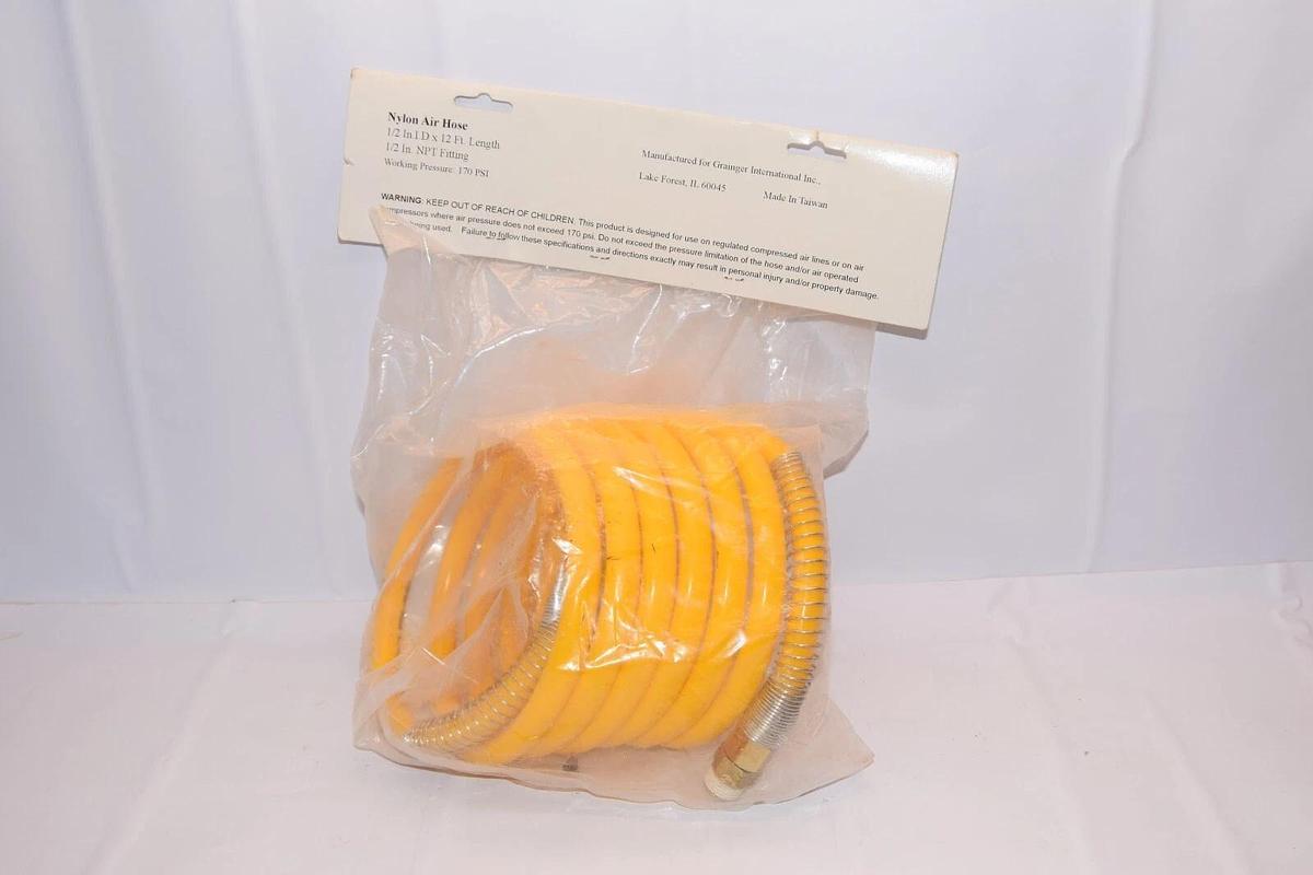 (NEW) SPEEDAIRE 1VEJ4 12' 1/2"NPT 170psi Nylon Air Hose