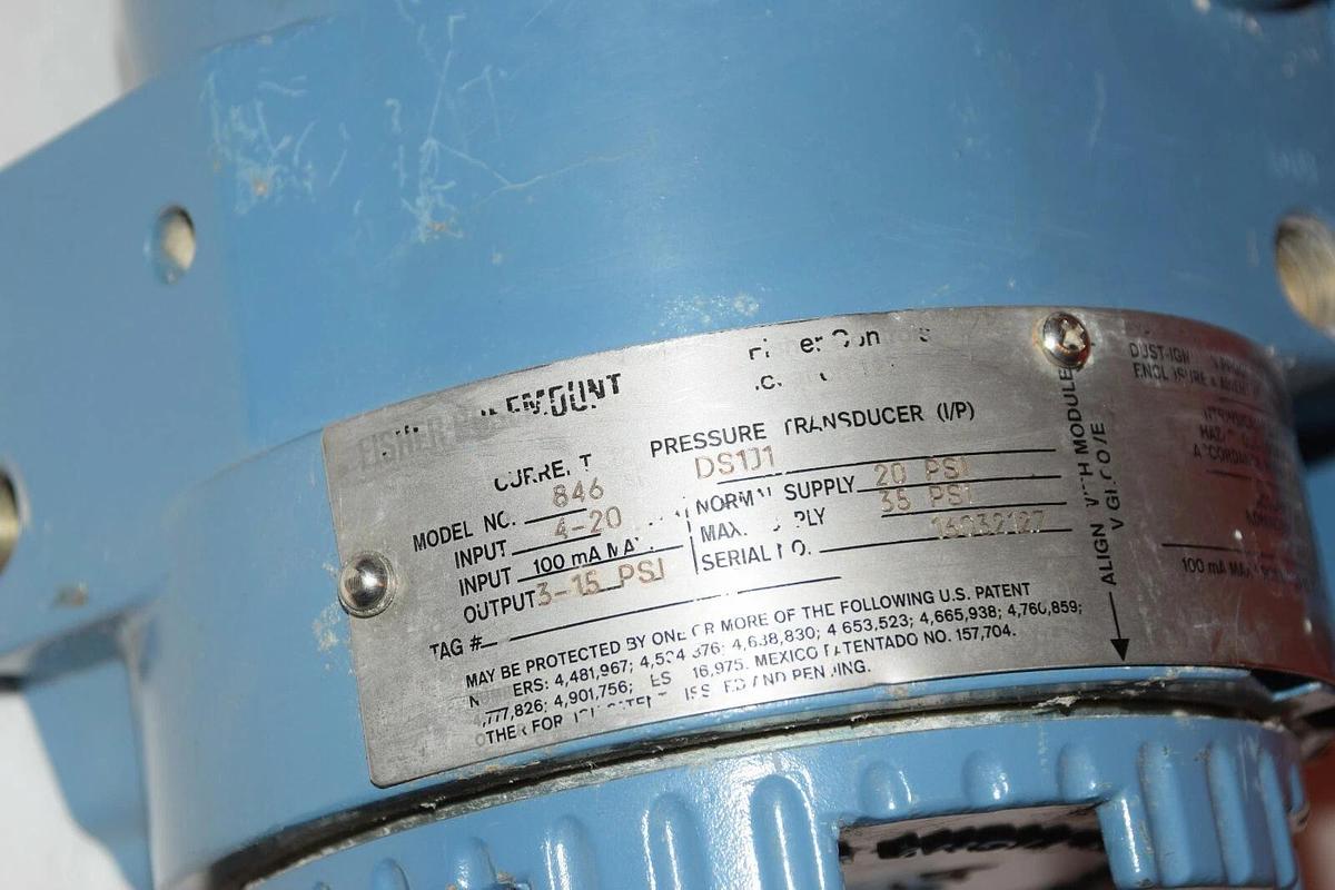Used FISHER ROSEMOUNT 846 DS1J1 20-35psi PRESSURE TRANSDUCER