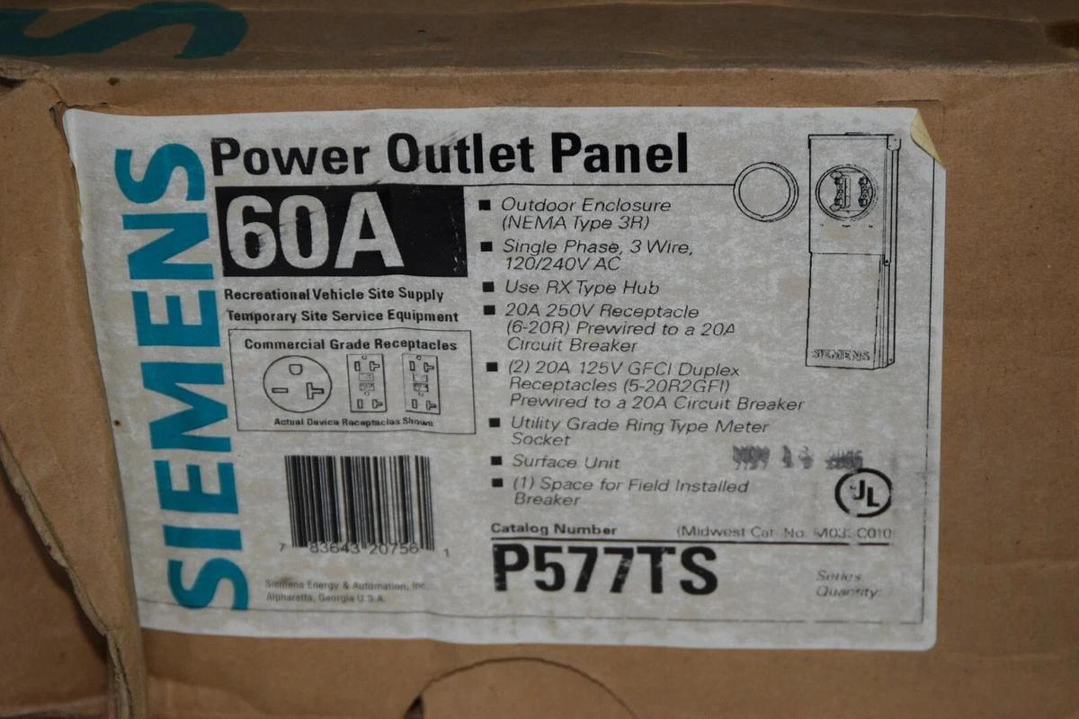SIEMENS P577TS 60A 60 Amp A 3W 120/240V Single Phase Power Outlet Panel (NEW)