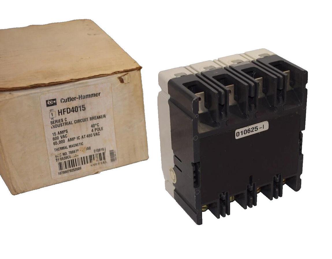 CUTLER HAMMER Circuit Breaker HFD65k HFD4015 15A 15 Amp 600v 4p Therm Mag NEW