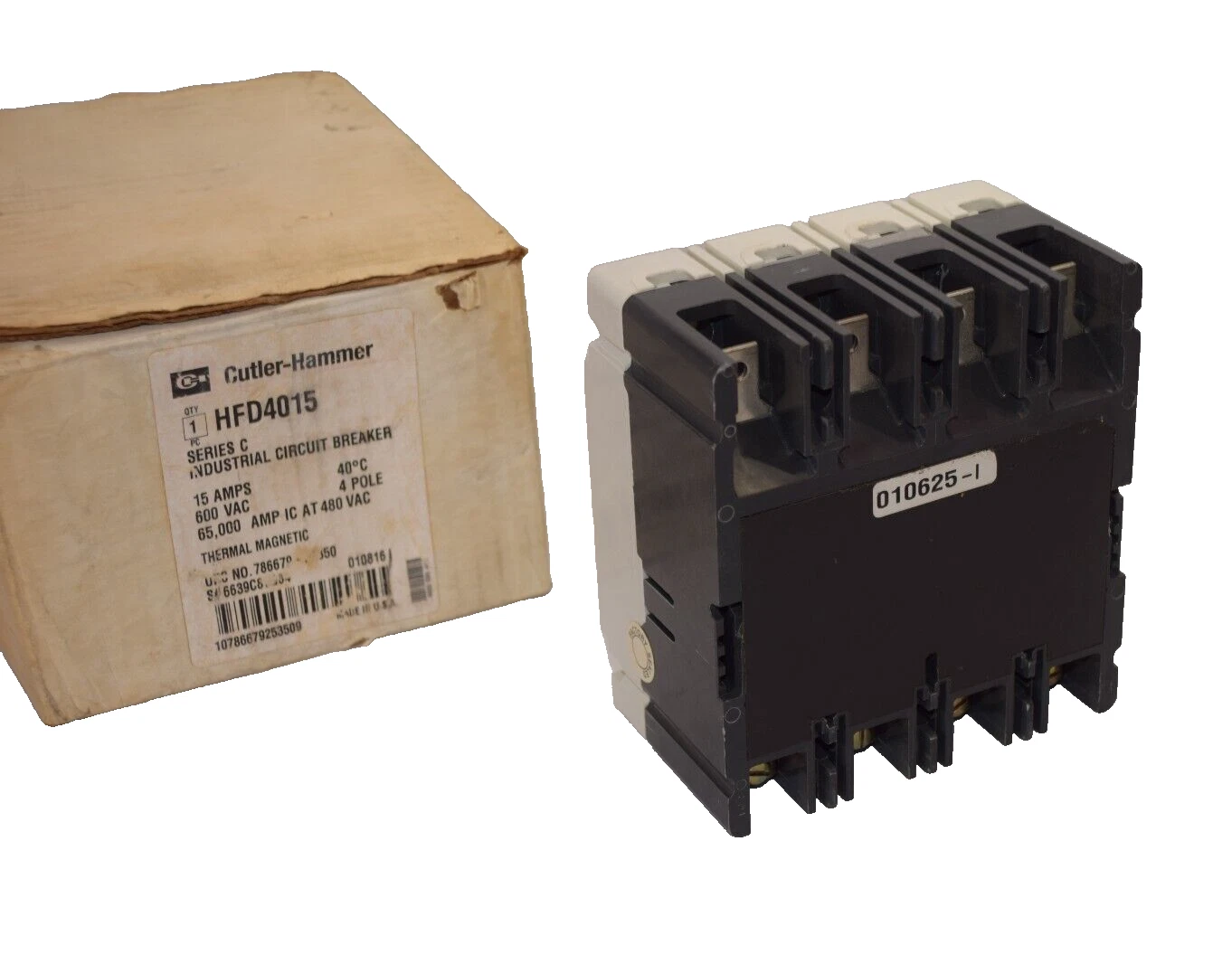 CUTLER HAMMER Circuit Breaker HFD65k HFD4015 15A 15 Amp 600v 4p Therm Mag NEW