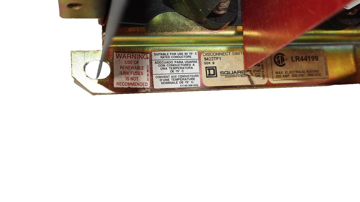 Used Square D Operating Switch Mechanism Disconnect 9422TF1 Ser B 200A 200Amp 600v
