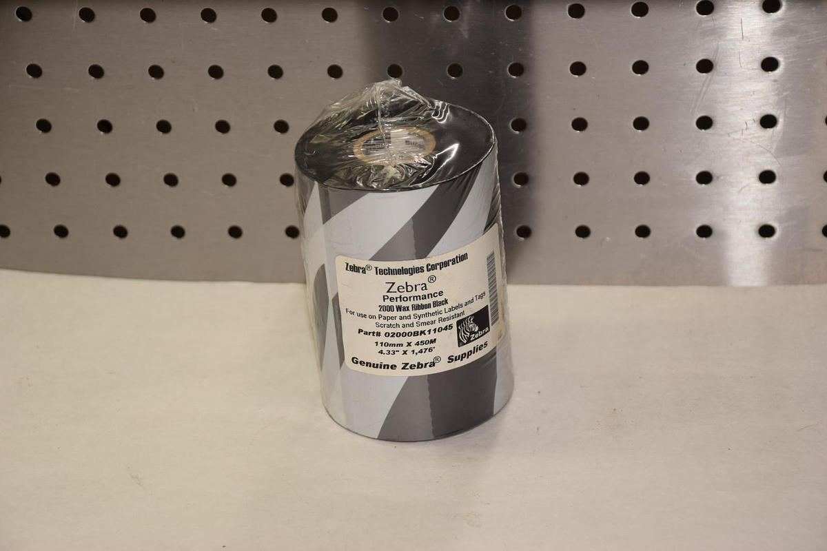 ZEBRA TECHNOLOGIES 02000BK11045 110mm x 450m 2000 WAX RIBBON BLACK NEW