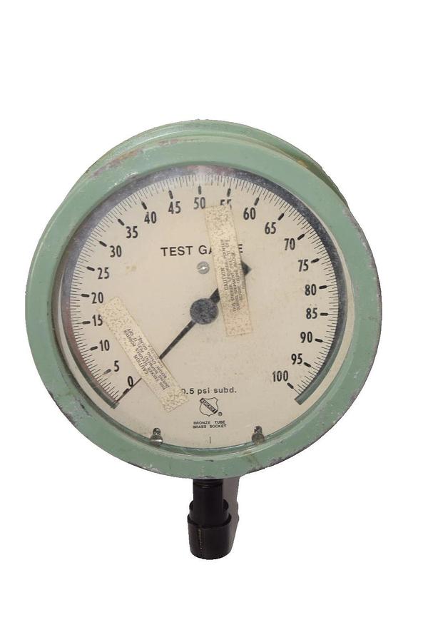 Used Ashcroft 0-100psi 6" Bronze Tube Brass Socket Test Gauge , Vintage