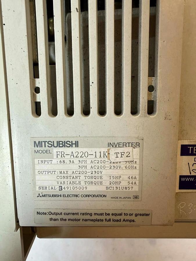 Used Mitsubishi Freqrol A-200 15hp Inverter Drive FR-A220-11K-TF2 FRA22011KTF2