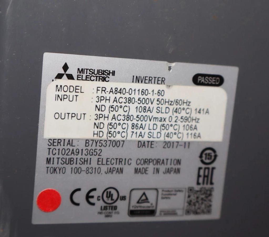 Mitsubishi Inverter Drive FR-A840-01160-1-60 FRA84001160160 3ph 380-500 60hp NOS