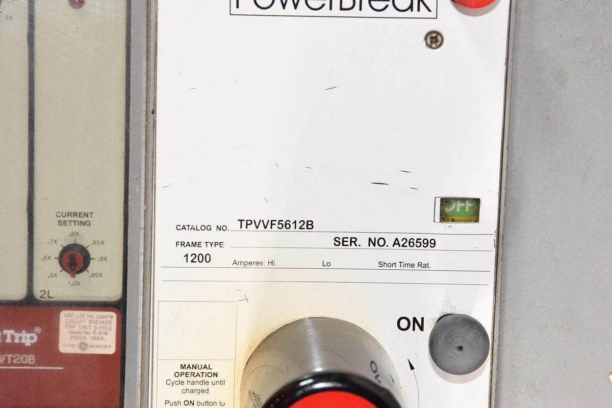 Used GE GENERAL ELECTRIC TPVVF5612B 1200A Amp 3P PowerBreak Circuit Breaker TP4VT20B