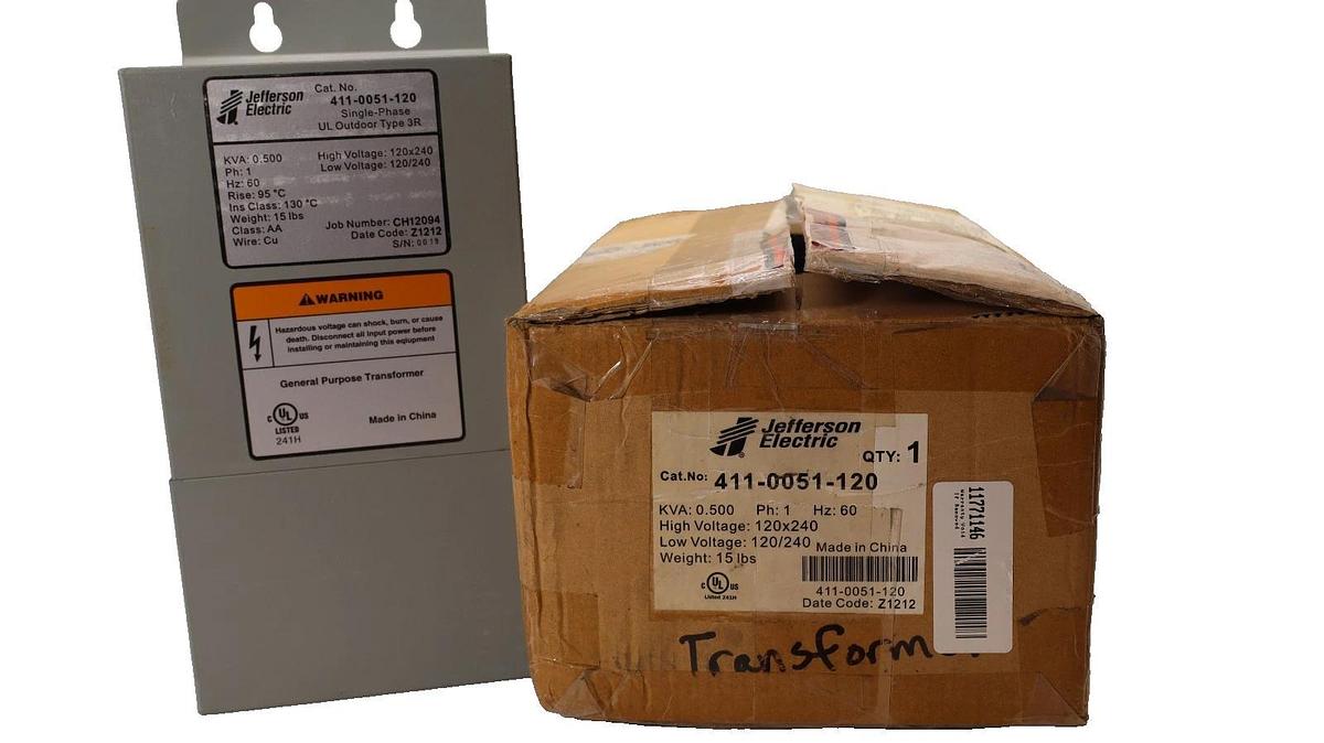 Jefferson Electric Transformer 411-0051-120 0.5kva 1Ph 120/240v Voltage (New)