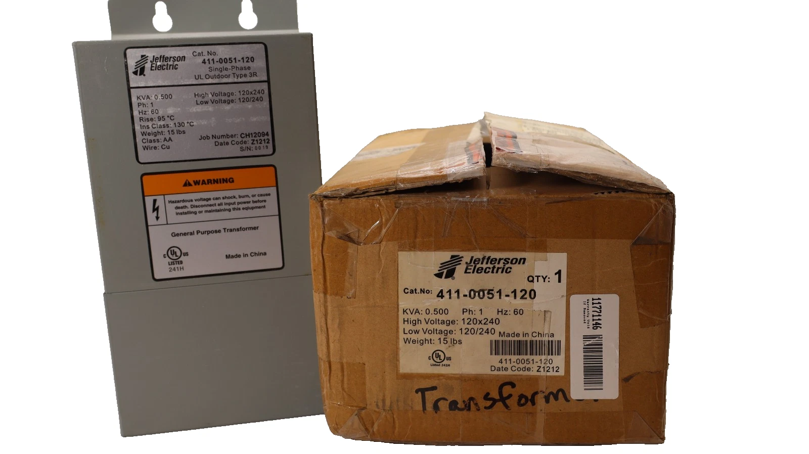 Jefferson Electric Transformer 411-0051-120 0.5kva 1Ph 120/240v Voltage (New)